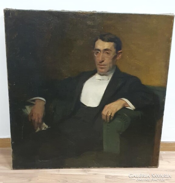 Glatter Gyula olaj-vászon festmény. Gyönyörűen kidolgozott férfi portré. 100x100-es