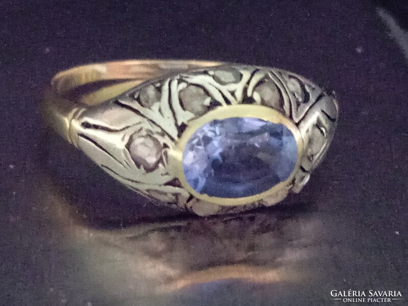Antik zafír gyémánt köves arany gyűrű