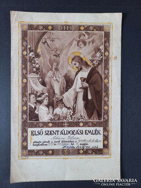 Elsőáldozási emléklap 1937 - Jézus gyermekekkel – wekerletelepi templom Winkler József plébános