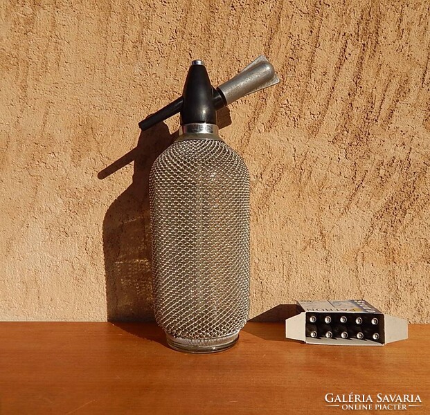 Retro metal mesh soda bottle + one box of unused soda cartridges.