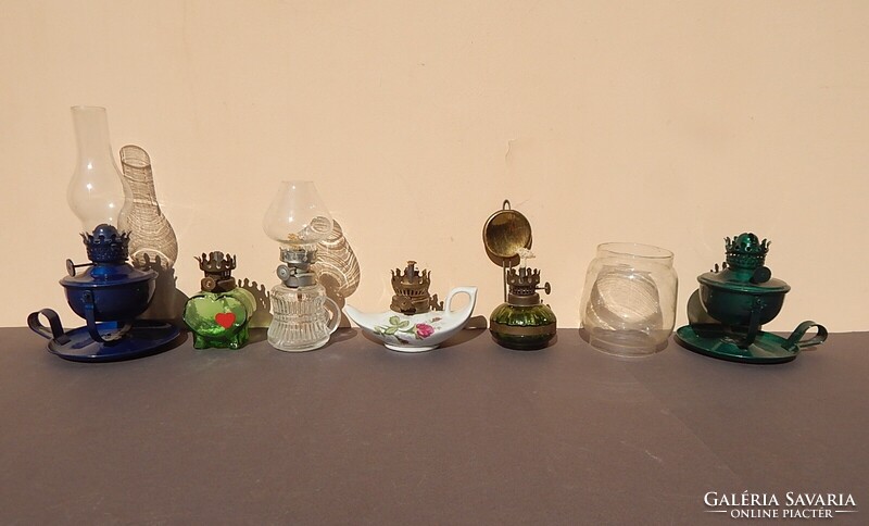 Tiny, mini kerosene lamp 6 pieces + storm lamp glass.