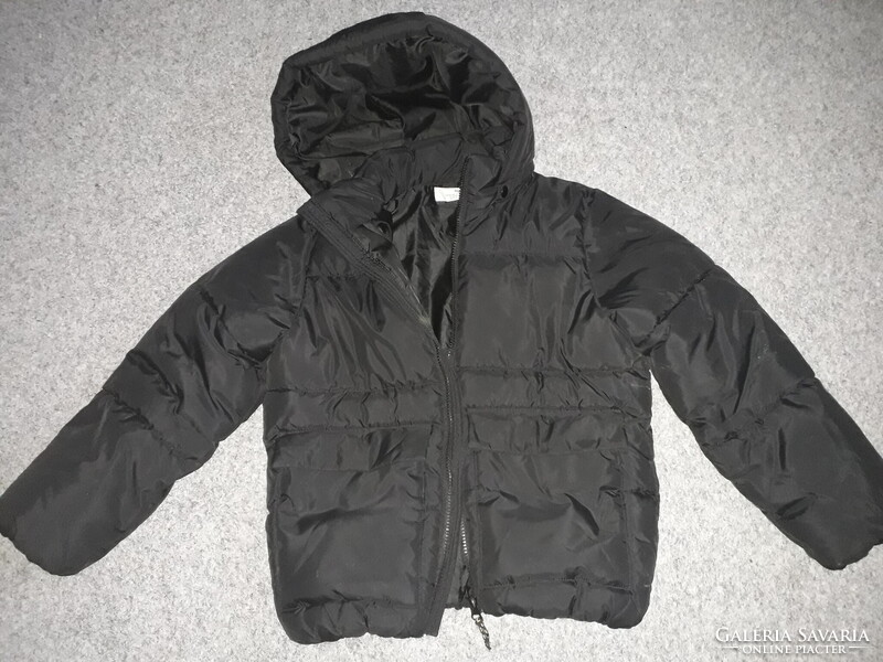 H&M fekete vastag meleg kapucnis zsebes téli dzseki 134-140 újszerű