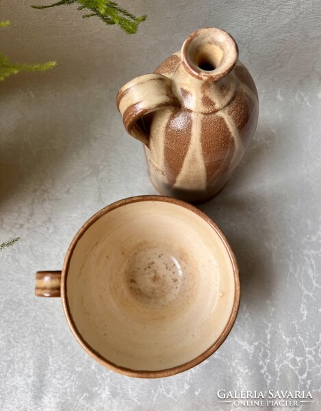 Natúr, Bizen stílusú óriás cappuccinos bögre ,kancsóval Pünkösti Gabriella keramikus munkája