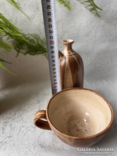 Natúr, Bizen stílusú óriás cappuccinos bögre ,kancsóval Pünkösti Gabriella keramikus munkája