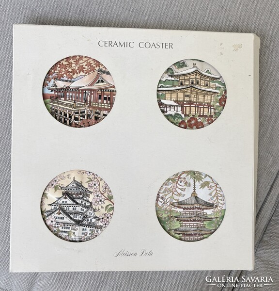 Meissen Delu 4 darabos, japán építészeti stílusú kerámia poháralátét szett