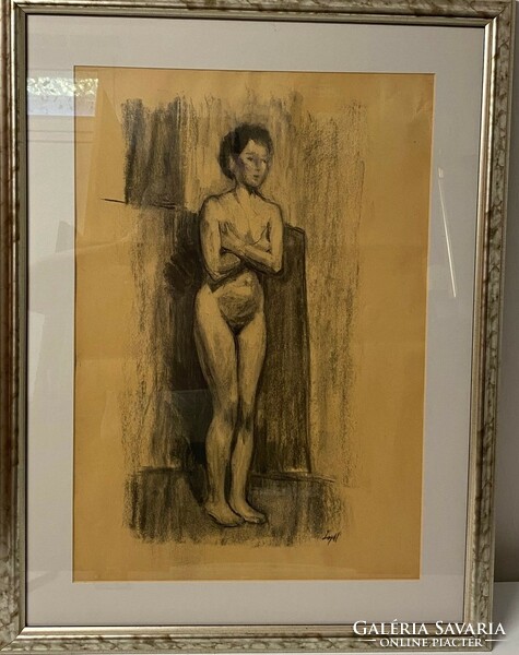 Loydl Béla: Álló akt (szénrajt)