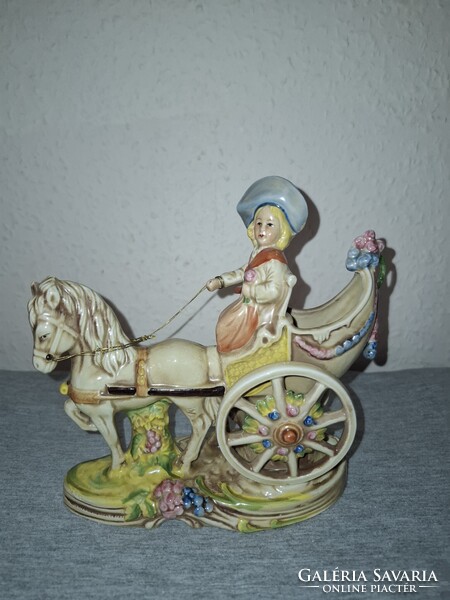 Lippelsdorf  Hintós szoknyás hõlgy csacsival eladó szép festéssel, gyűjtői darab 17x17 cm GDR