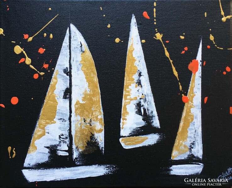 Aranyhullám c. Modern vitorlás festmény