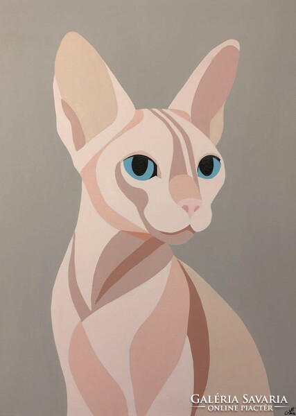 A csend örzője c. Modern szfinx cicás festmény