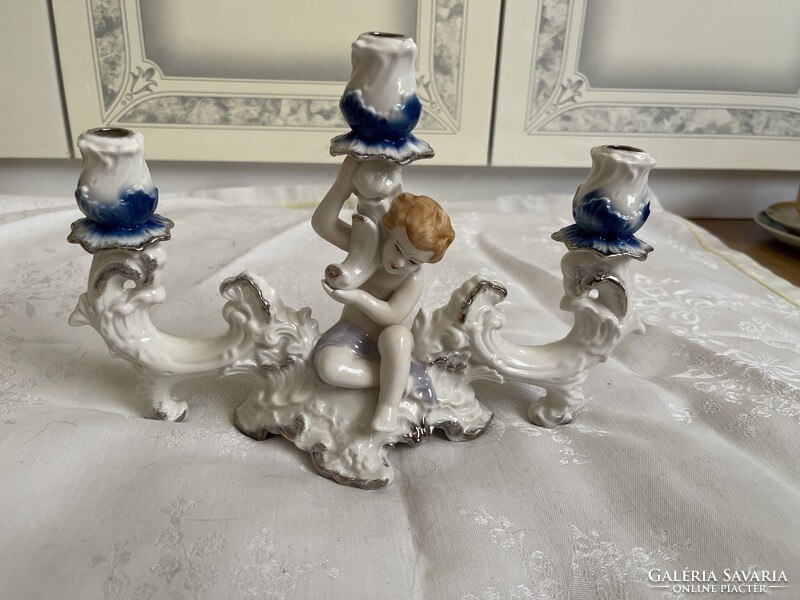Beautiful Romanian baroque porcelain candle holder with pot.