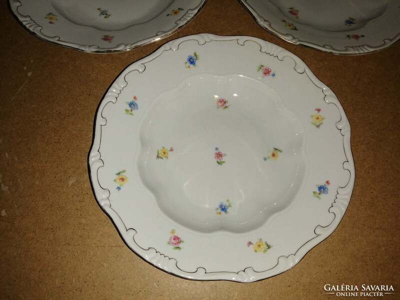 Zsolnay porcelán arany szegélyes, tollazott mélytányér - 6 db egyben - 24 cm (2p)