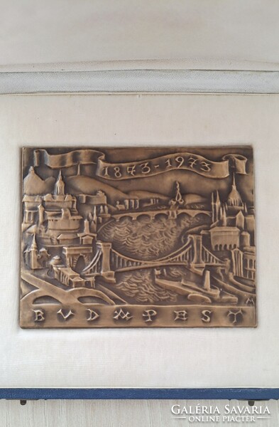 Rare! Madarassy Walter Budapest - 100th Anniversary of the Unification of the City - Bronze Plaque - 1873-1973