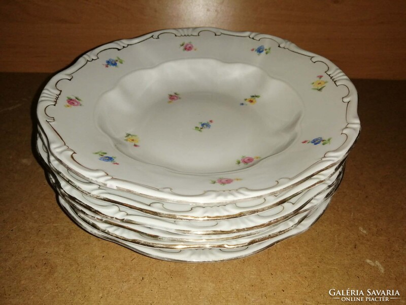 Zsolnay porcelán arany szegélyes, tollazott mélytányér - 6 db egyben - 24 cm (2p)