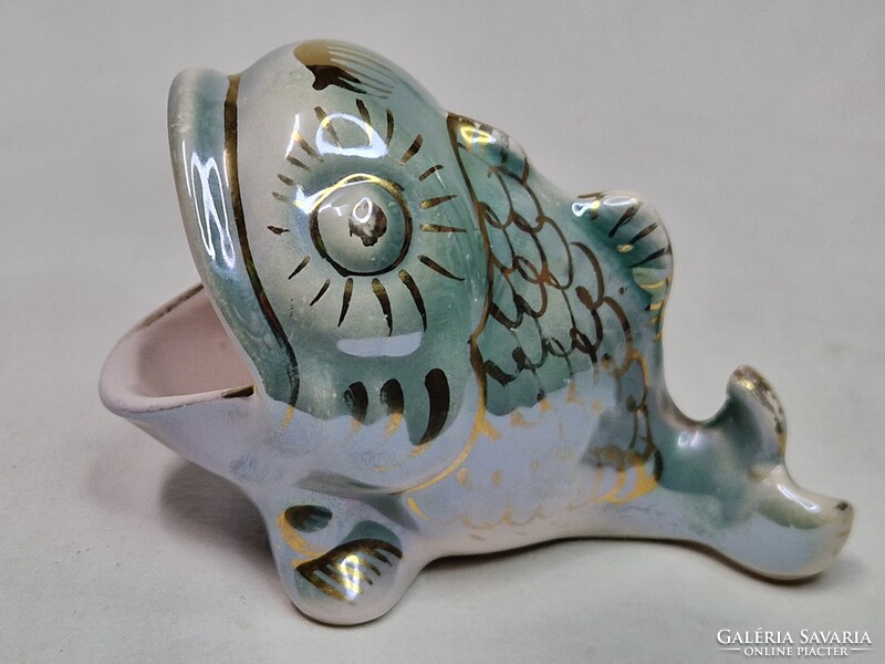 Kerámia Iparművész KSZ szerencsehozó lüszter mázas porcelán hal figura szép állapotban 7,5 cm. magas