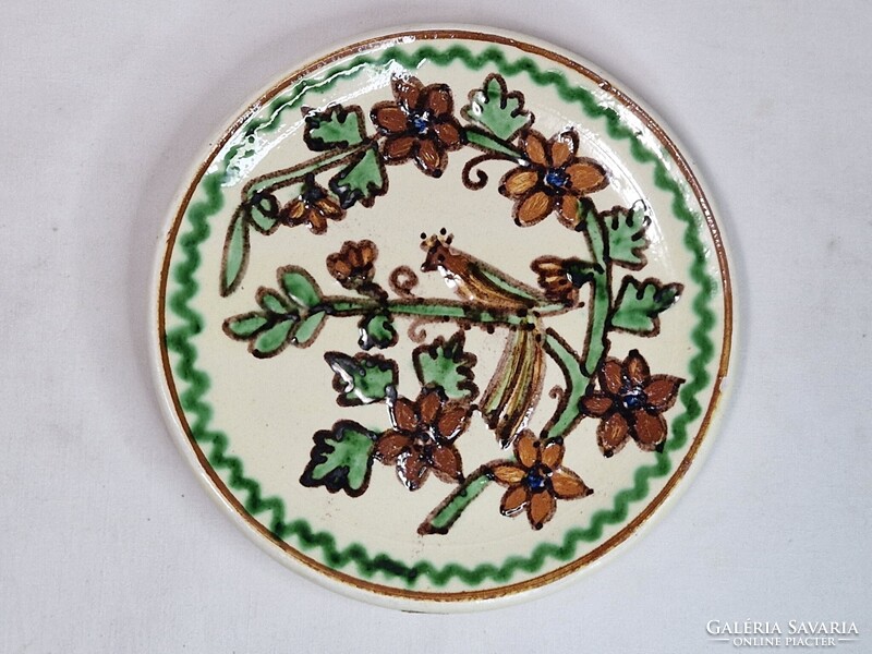 Máthé Imre készítette madár és virág mintás hibátlan korondi kerámia tányér 17,5 cm. átmérőjű