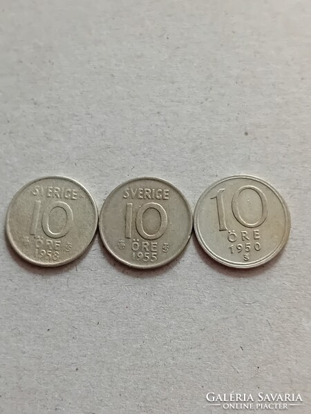 Svédország 10 öre 1950, 1955, 1958 Ag (ezüst)