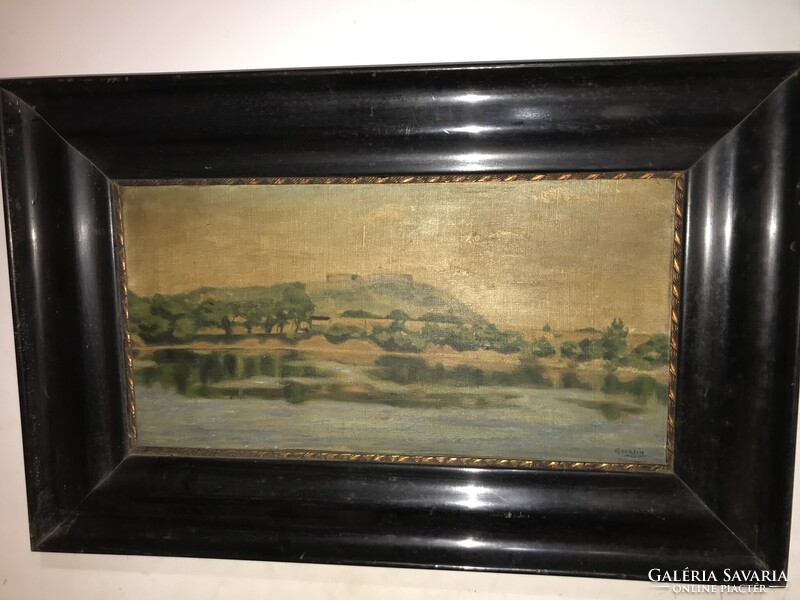 Guzsik Ödön(1902-1954) - Vár a Duna mentén- 1920as évek,nagyméretű, olaj/vászon festmény