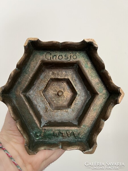 Vintage 7 ágú menóra / gyertyatartó – bronz / sárgaréz, MALM jelzés, mid-century darab