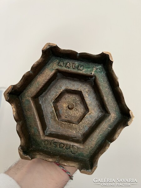 Vintage 7 ágú menóra / gyertyatartó – bronz / sárgaréz, MALM jelzés, mid-century darab