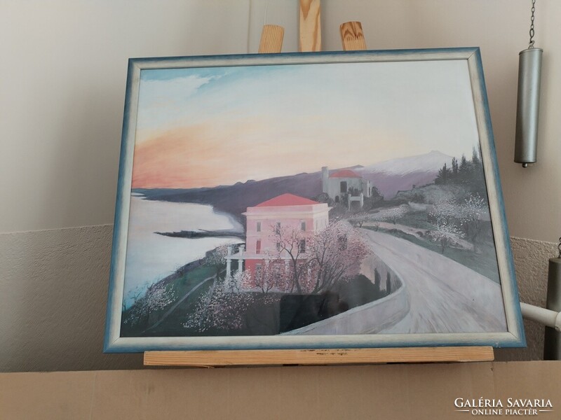 Csontváry Kosztka Tivadar: Mandulavirágzás Taorminában Nyomat  63x51 cm kerettel