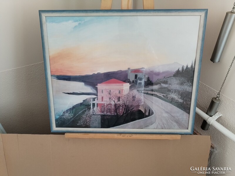 Csontváry Kosztka Tivadar: Mandulavirágzás Taorminában Nyomat  63x51 cm kerettel