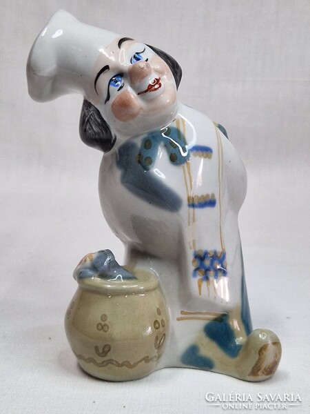 Ritka Polonne szovjet porcelán bohóc szakács cicával figura hibátlan állapotban 12,5 cm. magas
