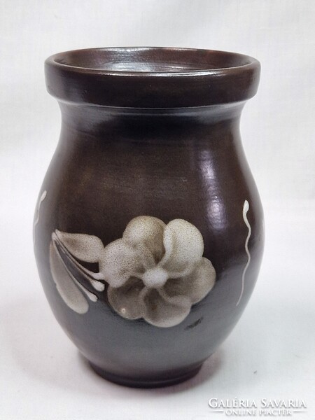 Hódmezővásárhelyi festett mázas kerámia váza hibátlan állapotban 16,5 cm. magas