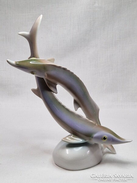 Régi Hollóházi nagy méretű halak vagy viza pár porcelán figura hibátlan állapotban 23 cm. magas