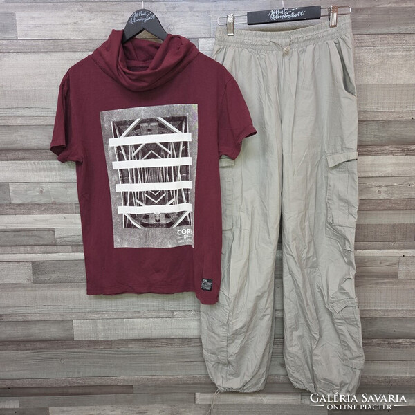 Jack&Jones bordó női póló és FB Sister oldalzsebes nadrág szett, S-M