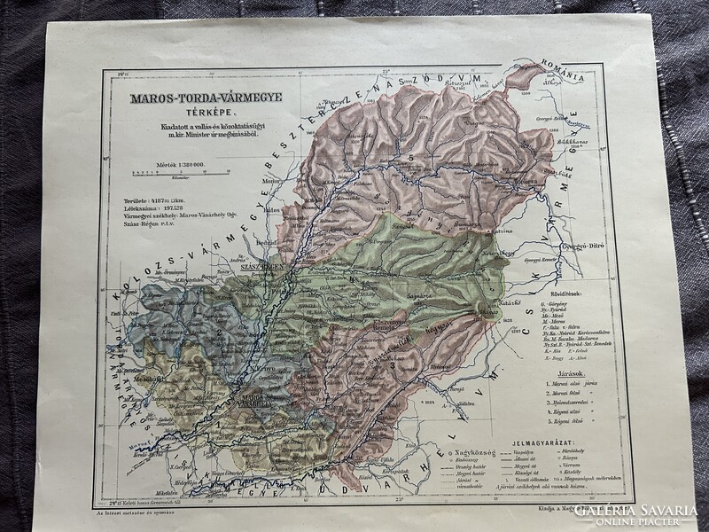 Maros-Torda vármegye térképe. Kogutowicz 1905. Magyar Földrajzi Intézet. Erdély