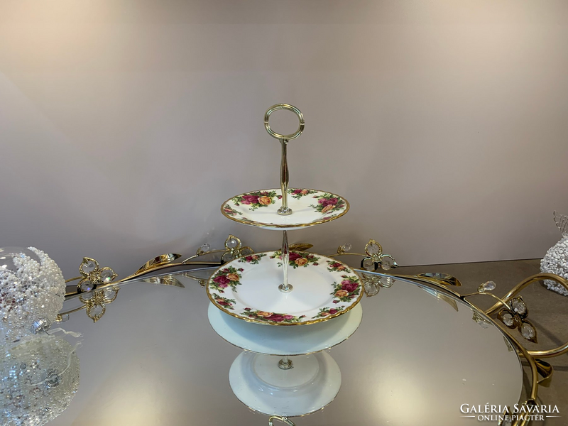 2 szintes tortatál, Royal Albert "Old Country Rose"
