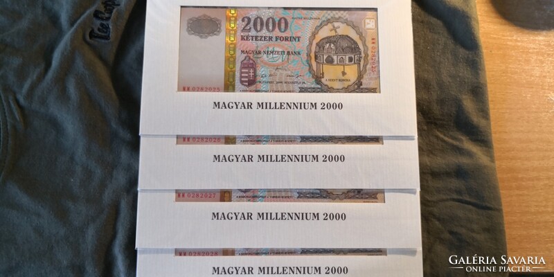 Millenniumi 2000Ft UNC 4db sorszámkövető bankjegy