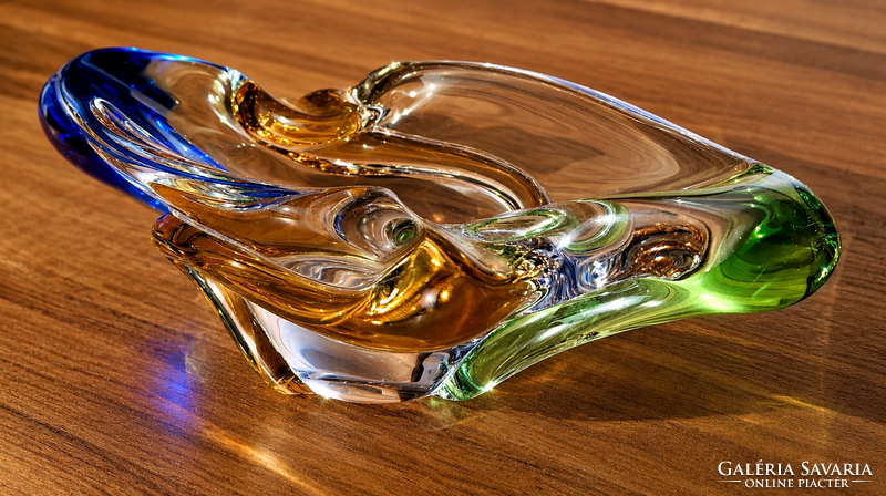 František Zemek - Mstišov "Rhapsody" cseh üveg dísztál (Bohemian glass)