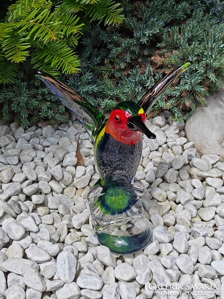 Nagyméretű Murano stílusú üveg kolibri – lenyűgöző színek, 24,5 cm, 1,55 kg