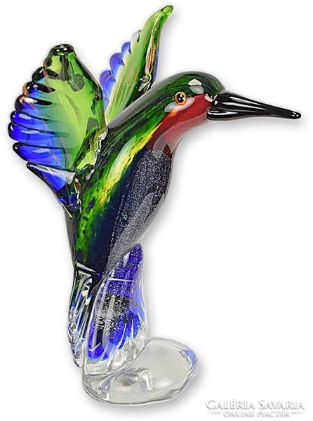 Nagyméretű Murano stílusú üveg kolibri – lenyűgöző színek, 24,5 cm, 1,55 kg