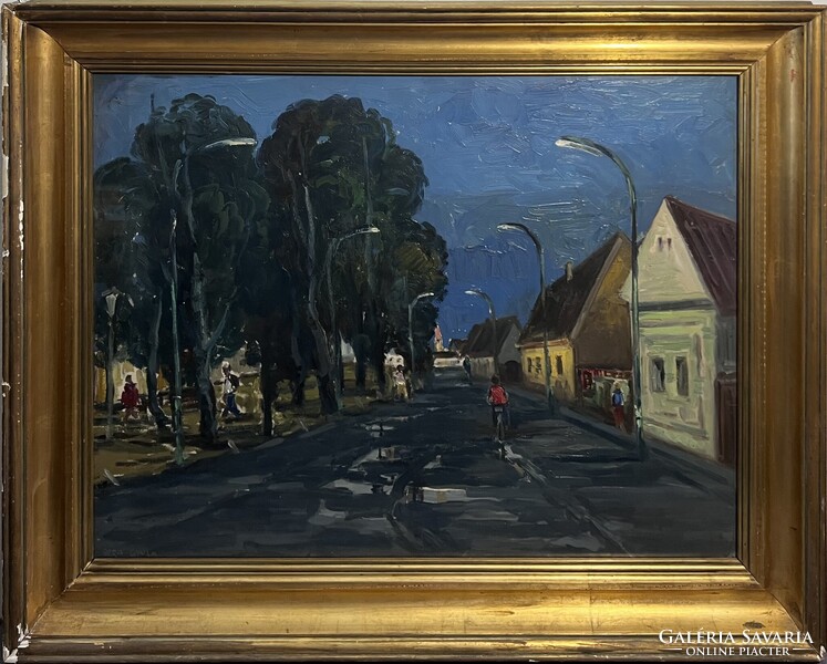Gera Gyula (1915-1968) Este az utcán - Nagy méretű utcakép ábrázolás /számlát adunk hozzá/