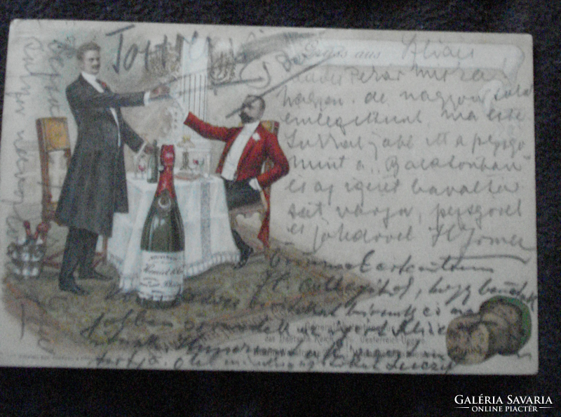 Pezsgős reklámos litho lap Dr. Pekár Gyulának Herczeg Irmától és Luczy Gusztávtól orvostörténet!