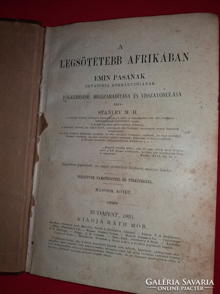 1891.AntikM.H.STANLEY : A Legsötétebb Afrikában II. EMIN Pasának ajánlva könyv RÁTH MÓR