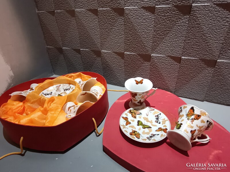 Pillangós, porcelán kávés készlet