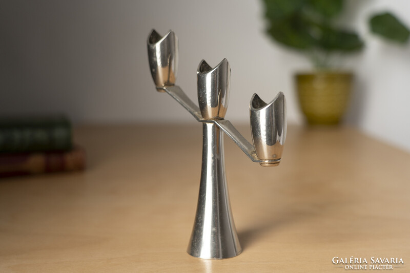 Mid Century Grenadier England Brutalist Silver-Plated Candle Holder / Retro / Modernist