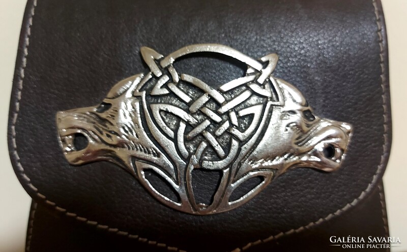 GENUINE LEATHER BEAUTIFUL POUCH , SHOULDER BAG , BELT BAG WITH WOLF SYMBOL