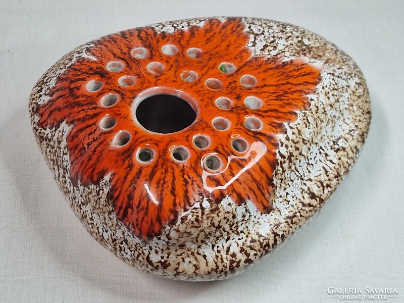 Retro jelzett iparművészeti mázas kerámia ikebana váza hibátlan állapotban 18 cm. hosszú