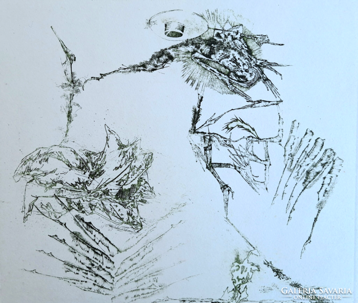 Sale! Almásy Aladár: Struggling Jesus (dedicated etching, 1976, 1970s)
