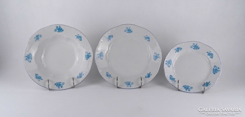 1W154 Régi kék virágmintás Zsolnay porcelán tányérkészlet 3 x 6 darab