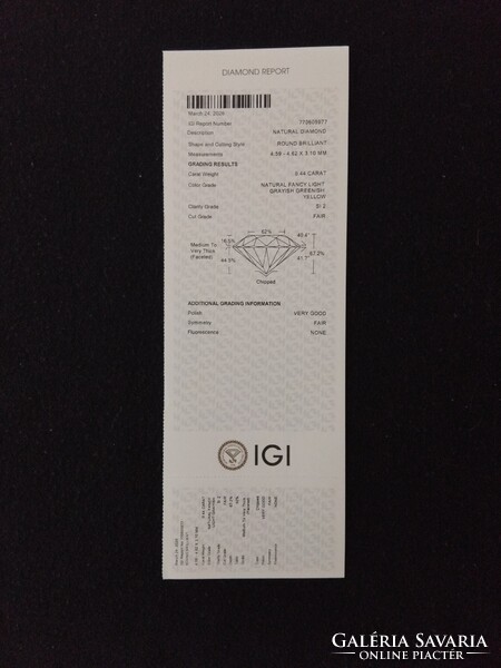 Ritka Természetes Gyémánt IGI Tanúsítvánnyal (0.44 ct, Fancy Szín)