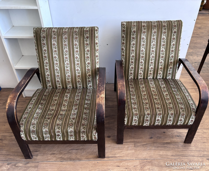 2 db art deco / bauhaus stílusú lounge fotel – hajlított fa karfával (Thonet)