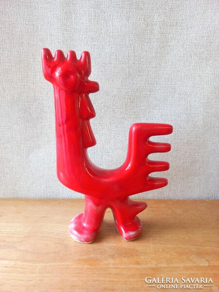 Retro kerámia piros kakas figura