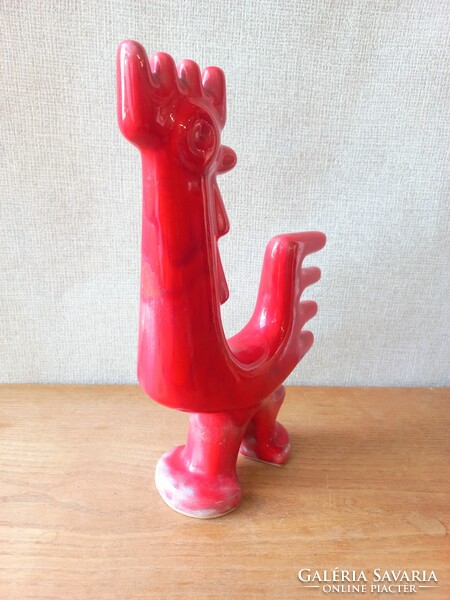 Retro kerámia piros kakas figura