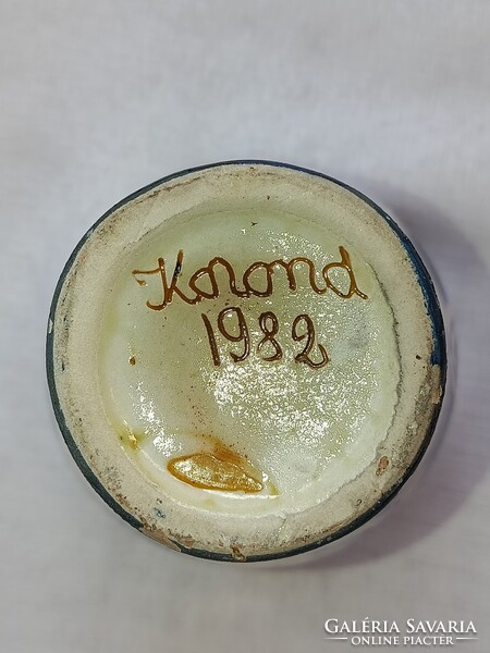 Korondi népi kis méretű kézzel készített kék mintás kerámia VÁZA tulipános díszítéssel 1982-ből