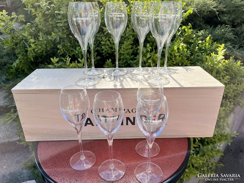 CHAMPAGNE CLUB - Taittinger pezsgőkóstoló pohár szett (10 db, 16 cl) eredeti 3L Jeroboam faládában